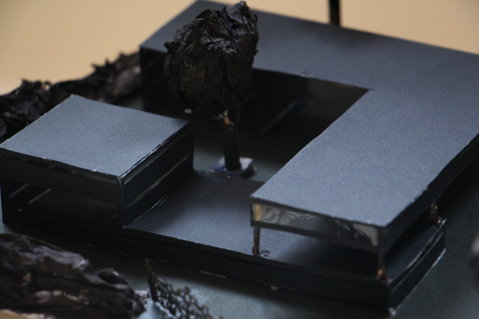 Close view of a dark architectural site model