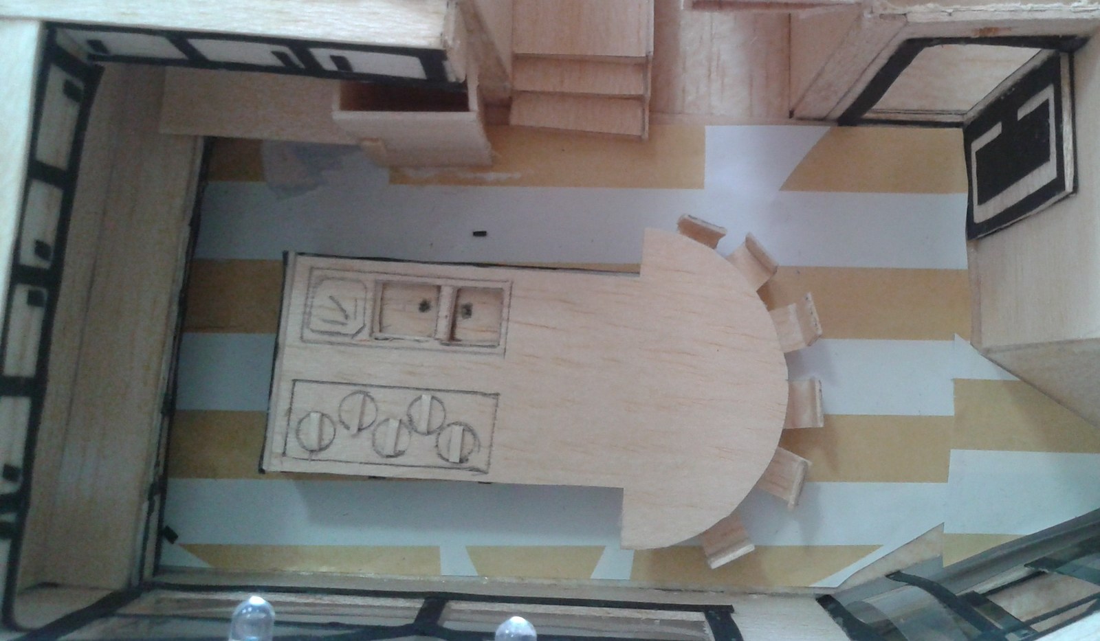Top-down interior model showing furniture and room divisions