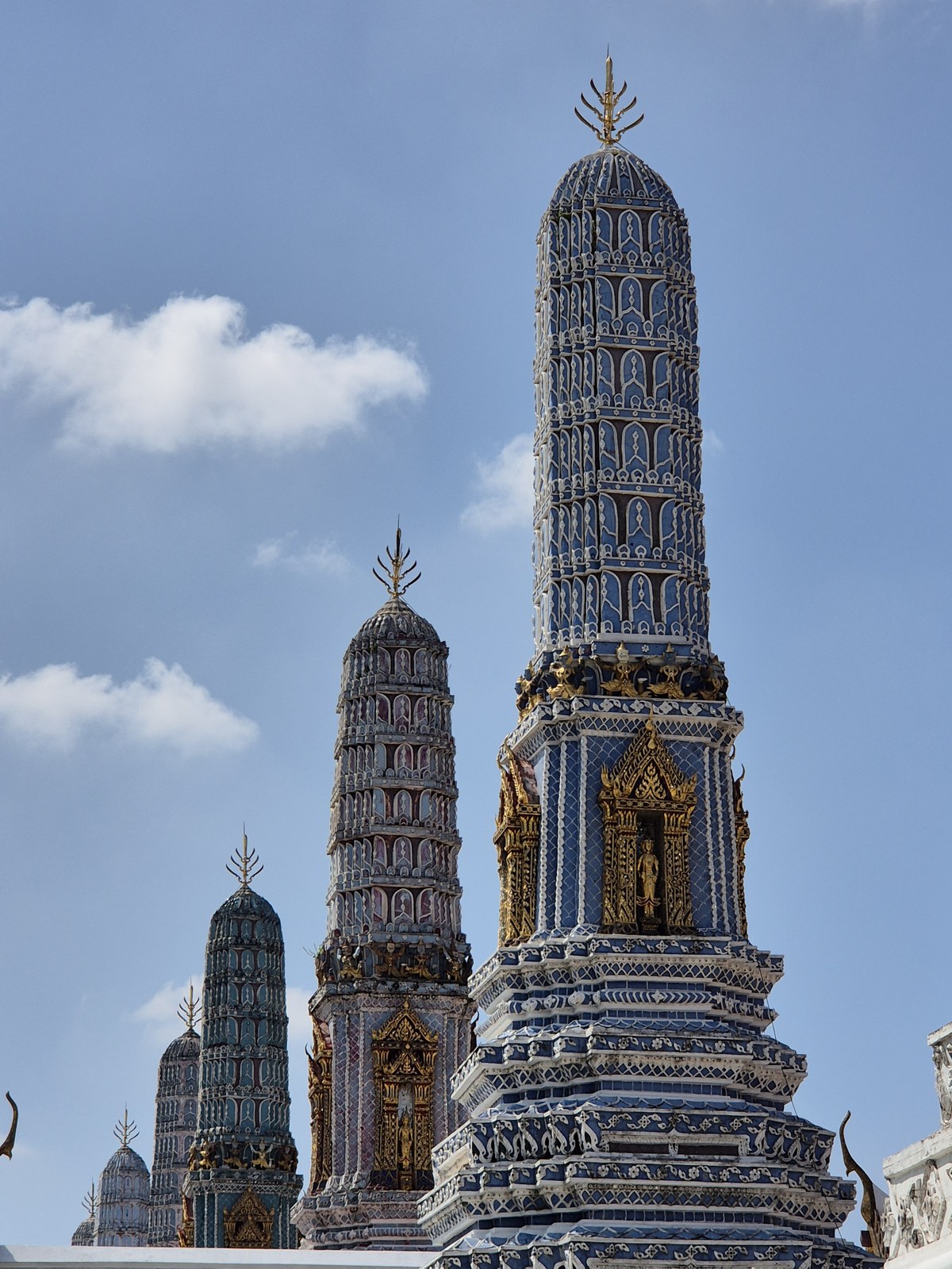 Ornate temple spires against a blue sky