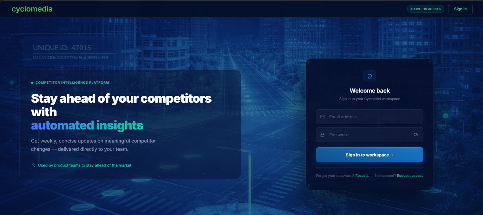 login — final login screen combining the marketing message and the sign in form on one page