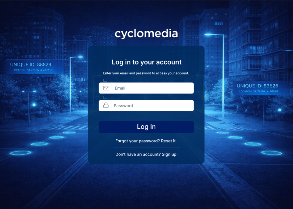v1 login — version1 login screen with street level imagery and capture metadata